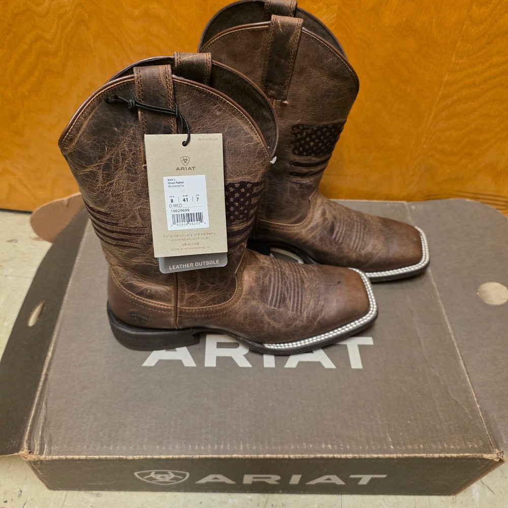 NWT Ariat Circuit Patriot Western Boots Mens 8D Weathered Tan Leather 10029699